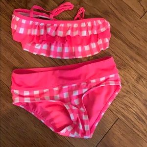 Justice pink gingham swim suit size 7